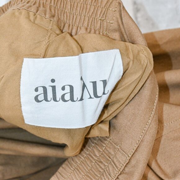 Aiayu Women's Elastic Wasit Crop Pants in Beige Cotton size XS - Picture 3 of 11